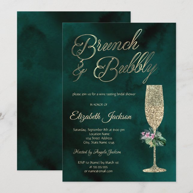 Invitation Verre à champagne Fleurs tropicales Vert (Devant / Derrière)