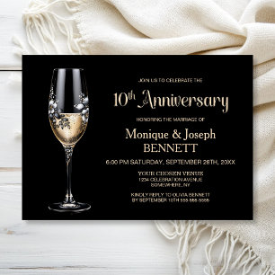 Invitation Verre à Champagne Floral Anniversaire de Mariage 1