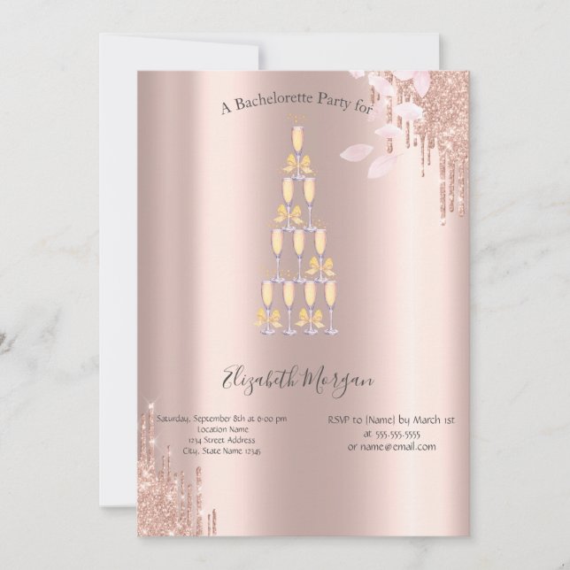 Invitation Verre à Champagne Mariage Rose Gold  (Devant)
