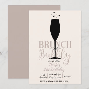 Invitation Verre à Champagne Noir Brunch et Bulles Anniversai