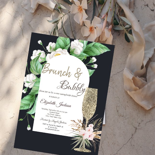 Invitation Verre à champagne pailleté Fleurs blanches (Créateur téléchargé)
