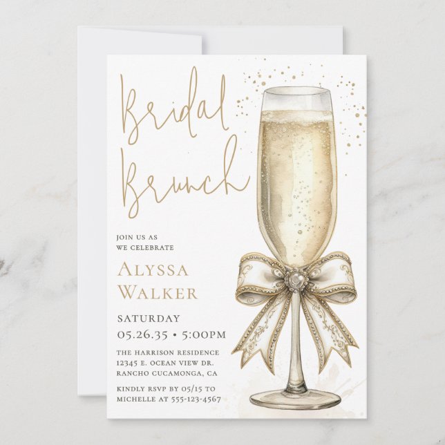 Invitation Verre à Champagne pour Brunch de Mariage (Devant)