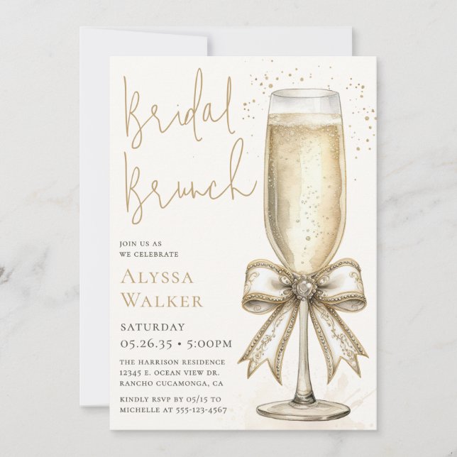 Invitation Verre à Champagne pour Brunch de Mariage (Devant)