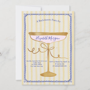 Invitation Verre à Champagne Rayures Jaunes Enterrement de Vi