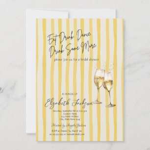 Invitation Verre à Champagne Rayures Jaunes Enterrement de Vi