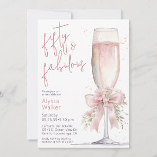 Invitation Verre à champagne rose 50 ans 50 & Fabuleux Annive
