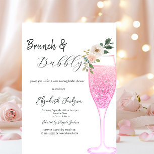 Invitation Verre à champagne rose Fleur Brunch & Bubbly