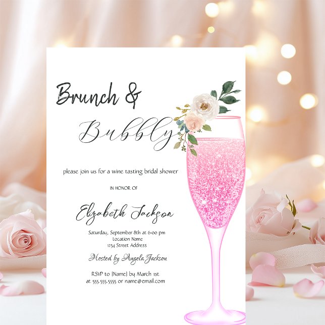 Invitation Verre à champagne rose Fleur Brunch & Bubbly  (Créateur téléchargé)