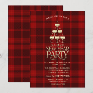 Invitation Verre à champagne rouge buffle de Noël
