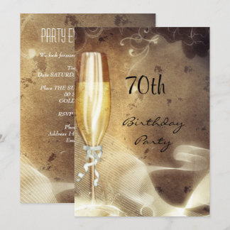 Invitation Verre à champagne sépia 70 ans