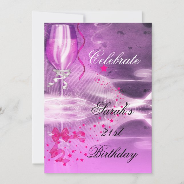 Invitation Verre à champagne violet pour fête d'anniversaire  (Devant)