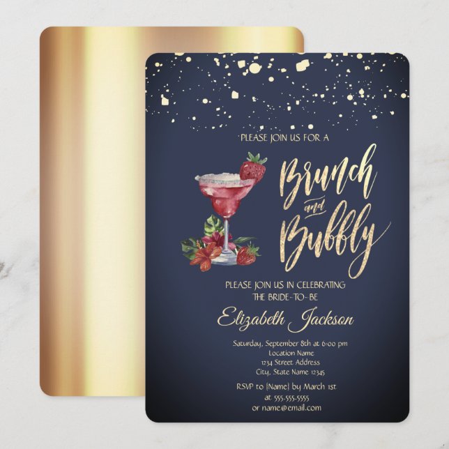 Invitation Verre à cocktail à points dorés pour enterrement d (Devant / Derrière)