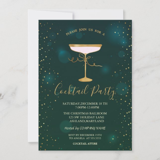 Invitation Verre à cocktail  Étoiles Vert Noël Fête  (Devant)
