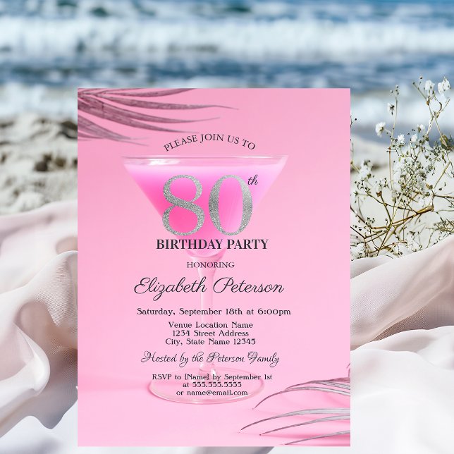 Invitation Verre à Cocktail Rose 80e Anniversaire   (Créateur téléchargé)