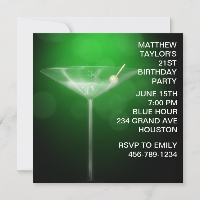 Invitation Verre à Martini Homme 21e Anniversaire (Devant)