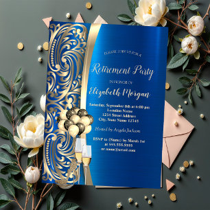 Invitation Verre à perles d'or, Retraite Bleue à talons hauts