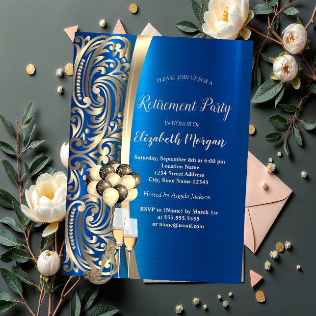 Invitation Verre à perles d'or, Retraite Bleue à talons hauts (Créateur téléchargé)