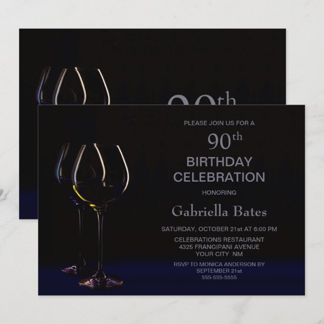Invitation Verre à vin 90e fête d'anniversaire (Devant / Derrière)