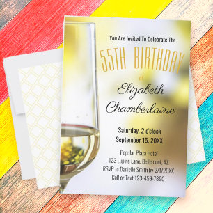 Invitation Verre à vin blanc personnalisé pour un 55e anniver