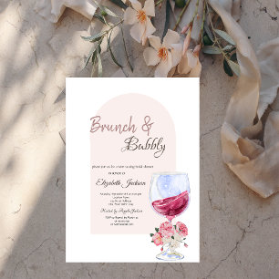 Invitation Verre à vin Bohème Fleurs Confettis Brunch & Bulle
