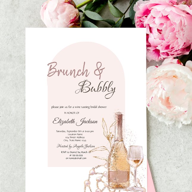Invitation Verre à vin Bohème Fleurs Perles Brunch & Bubbly (Créateur téléchargé)