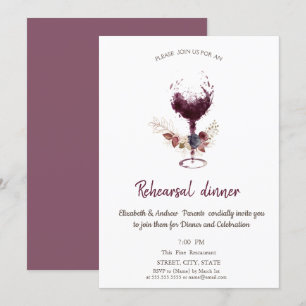 Invitation Verre à vin bordeaux floral dîner de répétition