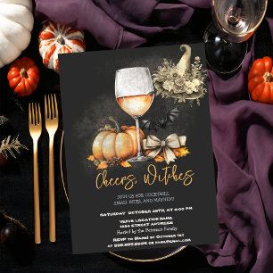 Invitation Verre à vin Chapeau de sorcière Citrouille Noeud p