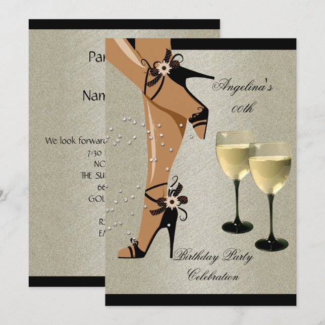 Invitation Verre à vin Chaussures noires rustiques Fête d'ann (Devant / Derrière)