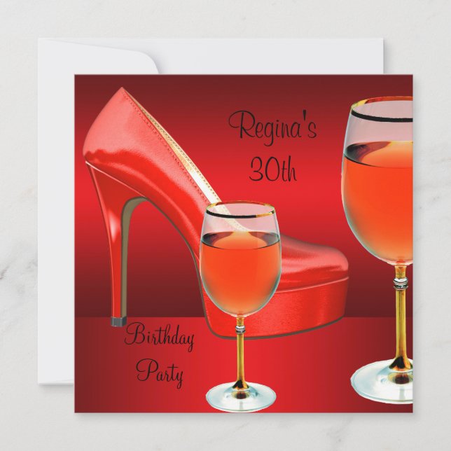 Invitation Verre à vin Chaussures Rouges Talons Hauts 30e Ann (Devant)