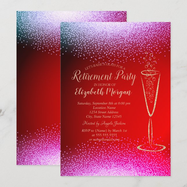 Invitation Verre à vin chic et élégant avec confettis dorés p (Devant / Derrière)