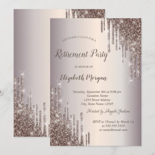 Invitation Verre à vin chic gouttes de paillettes retraite