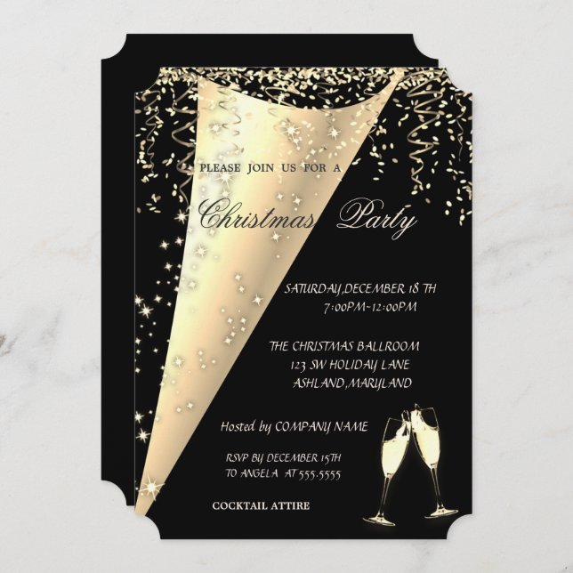 Invitation Verre à vin, Confetti, Black Company Noël (Devant / Derrière)