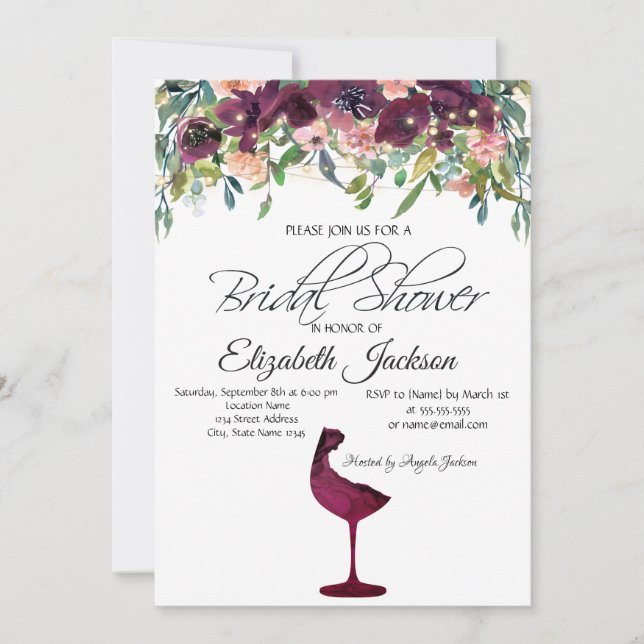 Invitation Verre à vin de Bourgogne Fête des mariées Rose (Devant)