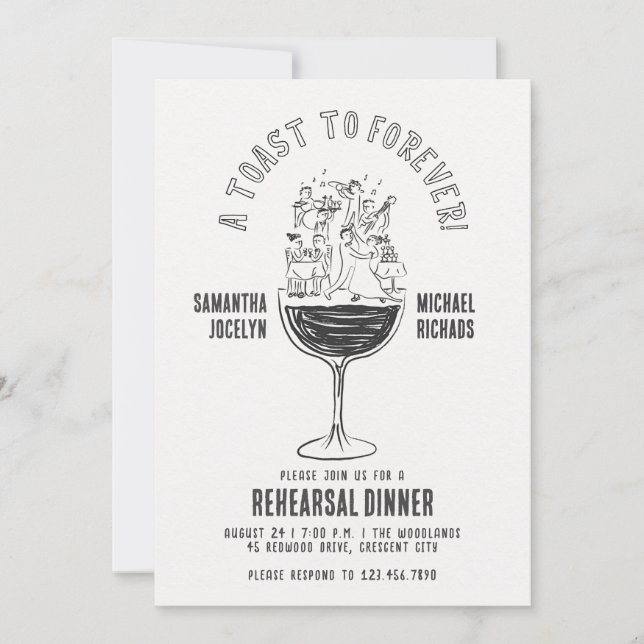 Invitation Verre à vin drôle pour la soirée de répétition de  (Devant)
