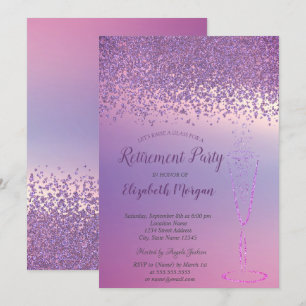 Invitation Verre à vin élégant diamants violets retraite