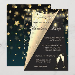 Invitation Verre à vin, Étoiles, Soirée de Noël de l'entrepri