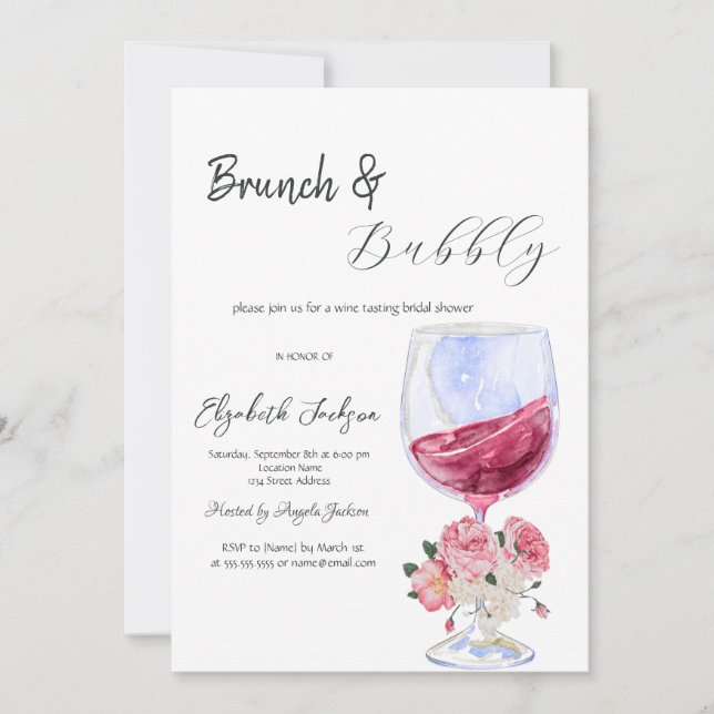 Invitation Verre à vin floral Brunch et bulles (Devant)