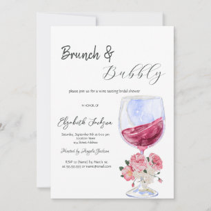 Invitation Verre à vin floral Brunch et bulles