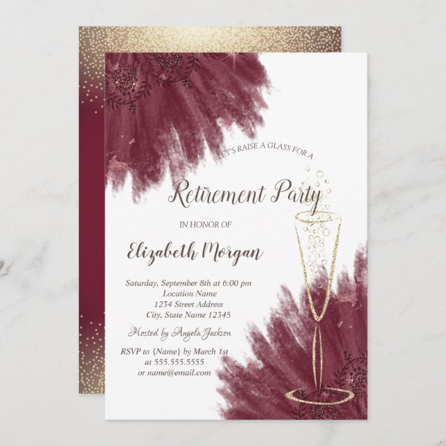 Invitation Verre à vin Gold Confetti de style Bourgogne (Devant / Derrière)