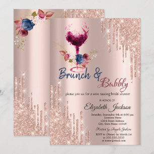 Invitation Verre à vin, Gouttes Brunch et Bulles Enterrement
