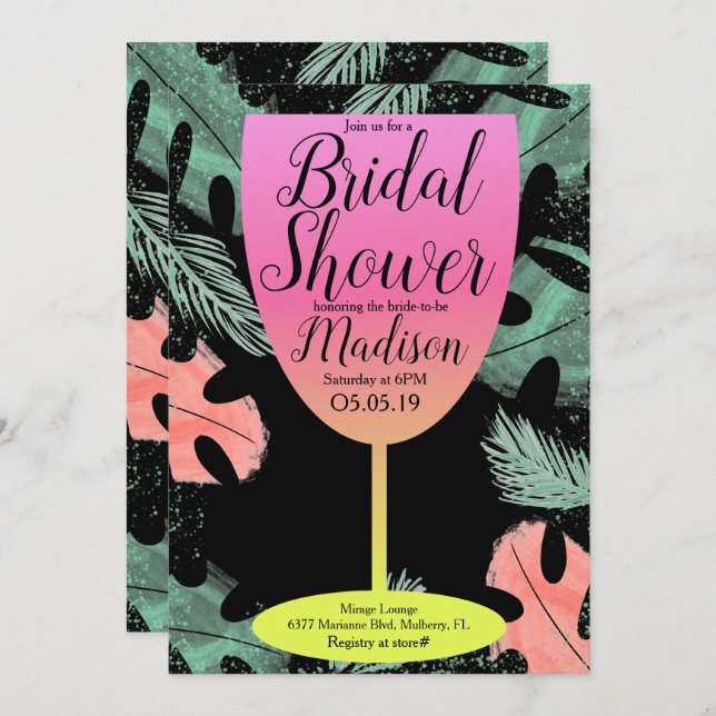 Invitation Verre à vin ombré Fête de mariage tropicale (Devant / Derrière)