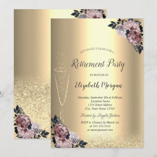 Invitation Verre à vin Or Bokeh Floral Retraite I