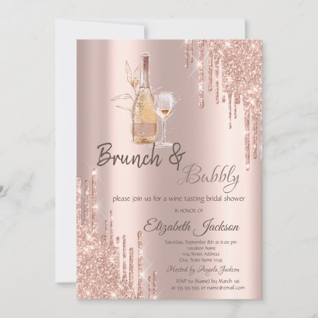 Invitation Verre à vin Rose Gold  Brunch & Bubbly (Devant)
