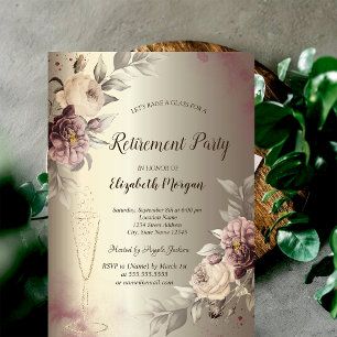 Invitation Verre à vin Roses Champagne Retraite