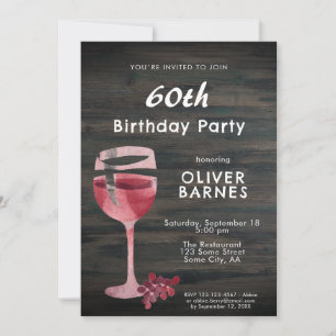 Invitation Verre à vin rouge aquarelle bois fête d'anniversai