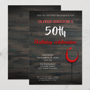 Invitation Verre à vin rouge en bois rustique pour fête d'ann