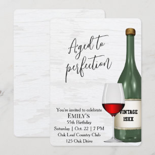 Invitation Verre à vin rouge et bouteille pour la fête des 55