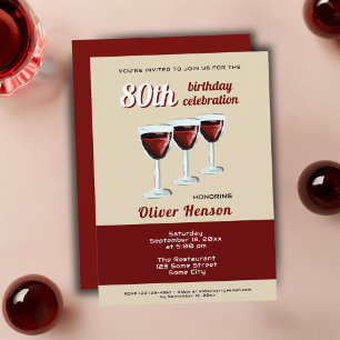 Invitation Verre à vin rouge moderne 80ème anniversaire