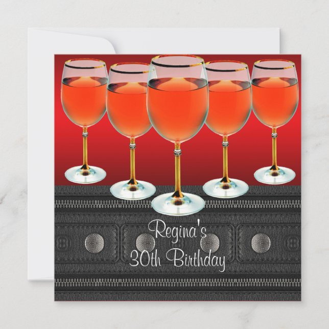 Invitation Verre à vin rouge pour 30e anniversaire (Devant)