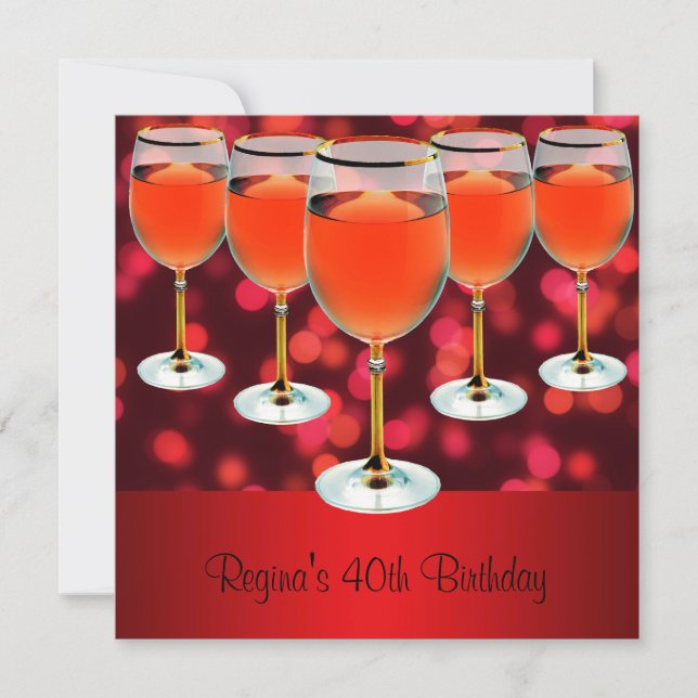 Invitation Verre à vin rouge pour 40e anniversaire (Devant)